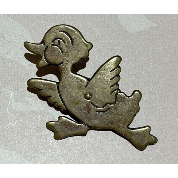 Vintage Large Sterling Silver Running Duck Vintage Brooch Pin Tested Unsigned - Picture 1 of 9